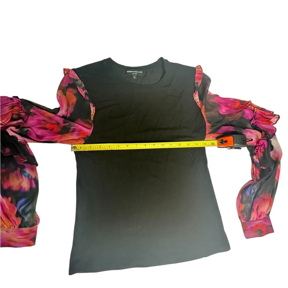 Like New Generation Love Joni Floral Sleeve Silk Top xs - Picture 12 of 13